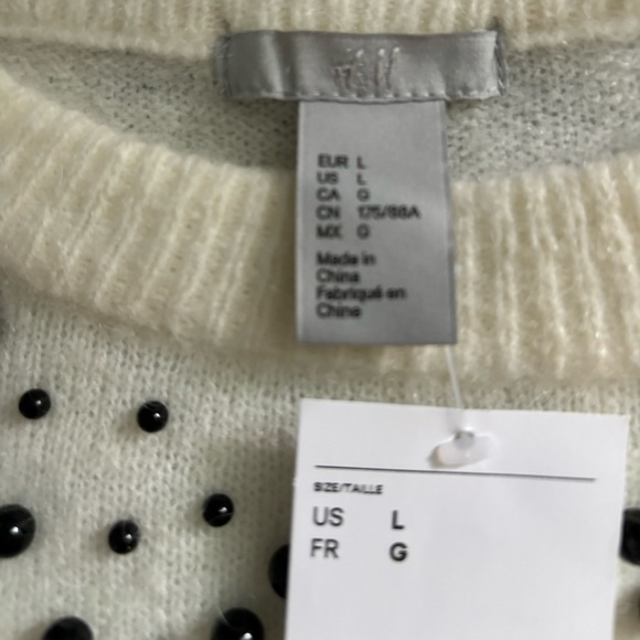 H&M Women's Wool Blend Beaded Appliqué Pullover Sweater - L - Picture 4 of 5
